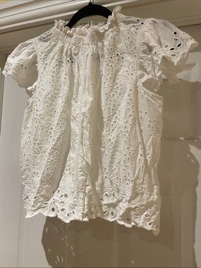Bailey 44 White Cotton Eyelet Blouse Scalloped Flutter Sleeve Romantic S
